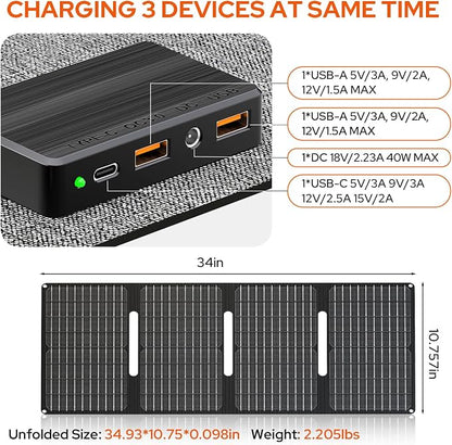 Portable Power Station with 40W Solar Panel, 100W Solar Powered Generator