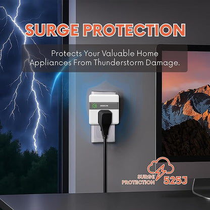 GIDEON Single Outlet Surge Protector, Voltage Protector for Refrigerator, Air Conditioner & Home Appliances, 120V 15A 1800W Wall Plug, Over & Under Voltage Protection with LED Indicator