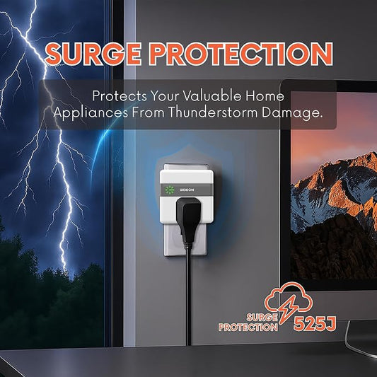 GIDEON Single Outlet Surge Protector, Voltage Protector for Refrigerator, Air Conditioner & Home Appliances, 120V 15A 1800W Wall Plug, Over & Under Voltage Protection with LED Indicator