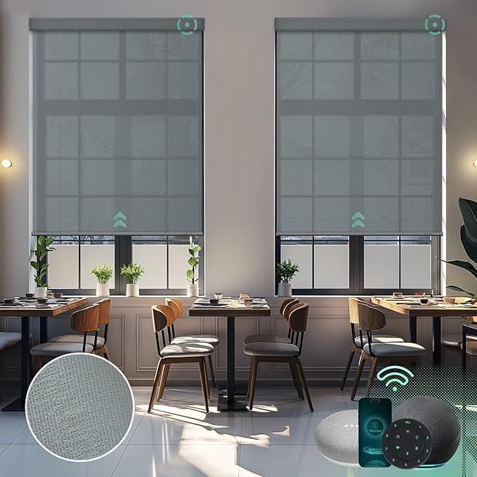 Yoolax Motorized Solar Shades Light Filtering Motorized Blinds with Remote Smart Blinds Work with Alexa, Google, Flame Retardant Roller Shades for Windows, Customized (3% Openness Twilight Gray)