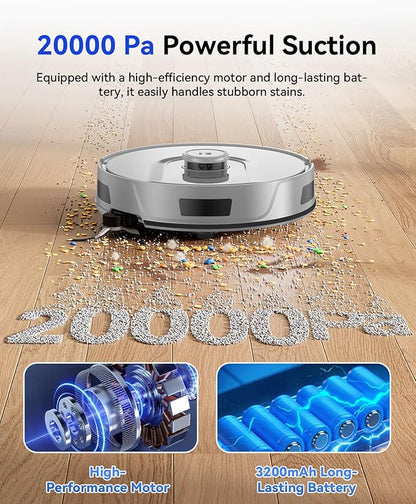 Robot Vacuum Cleaner 20,000Pa Robot Vacuum and Mop,90 Day Self Emptying Vacuum Robot,Lidar Navigation,5G/2.4GWiFi APP Aspirateur Robot,Self-Charging Robot Vacuums for Pet,Floor,Carpet R11Gray