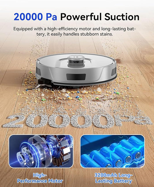 Robot Vacuum Cleaner 20,000Pa Robot Vacuum and Mop,90 Day Self Emptying Vacuum Robot,Lidar Navigation,5G/2.4GWiFi APP Aspirateur Robot,Self-Charging Robot Vacuums for Pet,Floor,Carpet R11Gray
