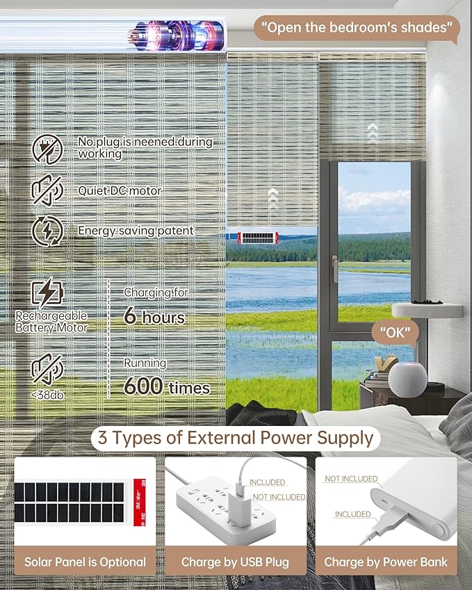 Kincmo Motorized Blinds with Remote, Light Filtering Roller Shades Work with Apple Homekit,Alexa,Google Home, Custom Electric Blinds with App,Voice Control (50% Blackout Woven Deep Green)