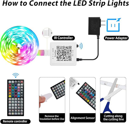 Ledagic Led Lights for Bedroom 50ft (1 Roll), Music Sync Led Lights | RGB Color Changing Led Strip Lights with Remote and App Control RGB Led Light Strip for Home Party Room Decor