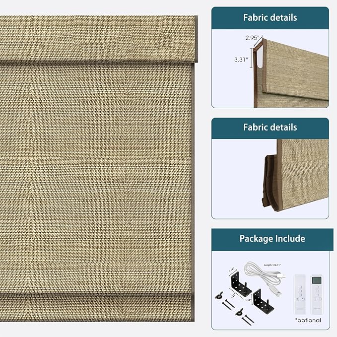 Motorized Roman Woven Woods Shades Work with HomeKit/Alexa/Google Home,Cordless Motorized Blinds,Custom Size,Crocheting Light Brown