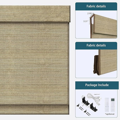 Motorized Roman Woven Woods Shades Work with HomeKit/Alexa/Google Home,Cordless Motorized Blinds,Custom Size,Crocheting Light Brown