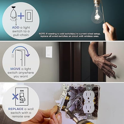 RunLessWire 20 Amp On/Off Receiver Heavy-Duty RF Relay Compatible with Self-Powered Kinetic Wireless Light Switches to Control Electrical Circuit Remotely Easy DIY Install 100-277VAC, Indoor Use