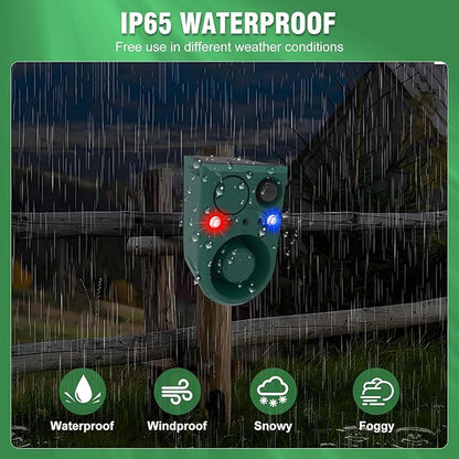 ChunHee Solar Outdoor Motion Sensor Alarm with 3Volume Control & Voice Recording, 129dB Loud Dog Barking Alarm with Red & Blue Strobe Light Noise Maker 4Work Modes for Chicken coop, Garden, Farm, Home