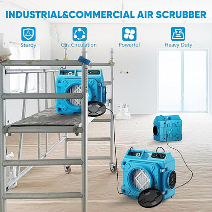 Air Scrubber with 3 Stage Filtration, 550CFM HEPA Air Scrubber Commercial Industrial Grade, Heavy Duty Air Cleaner with MERV-10 Filter, HEPA/Activated carbon Filter, Blue-2PCS