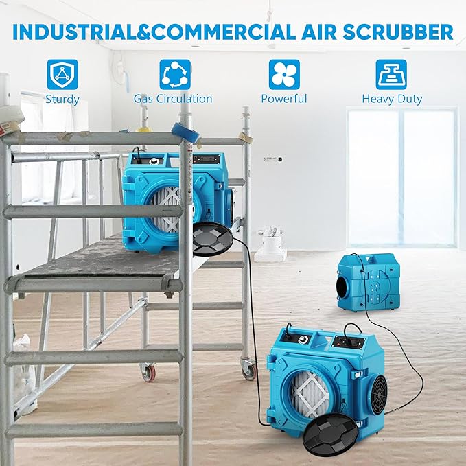 Air Scrubber with 3 Stage Filtration, 550CFM Stackable Negative Air Machine for Industrial and Commercial Use, Heavy Duty Air Cleaner with HEPA/Activated carbon Filter, Blue-2026Update-2PC