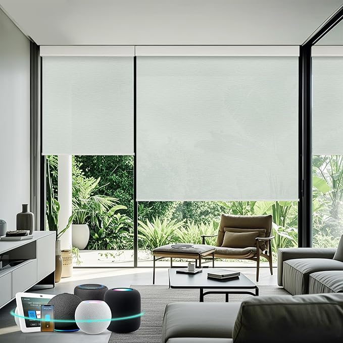 Aprilsmart Motorized Blinds with Remote,Light Filtering Motorized Roller Shades Work with Apple Homekit,Alexa,SmartThings,Google Home,Customize Blinds(TREEBARK NAVY-72)