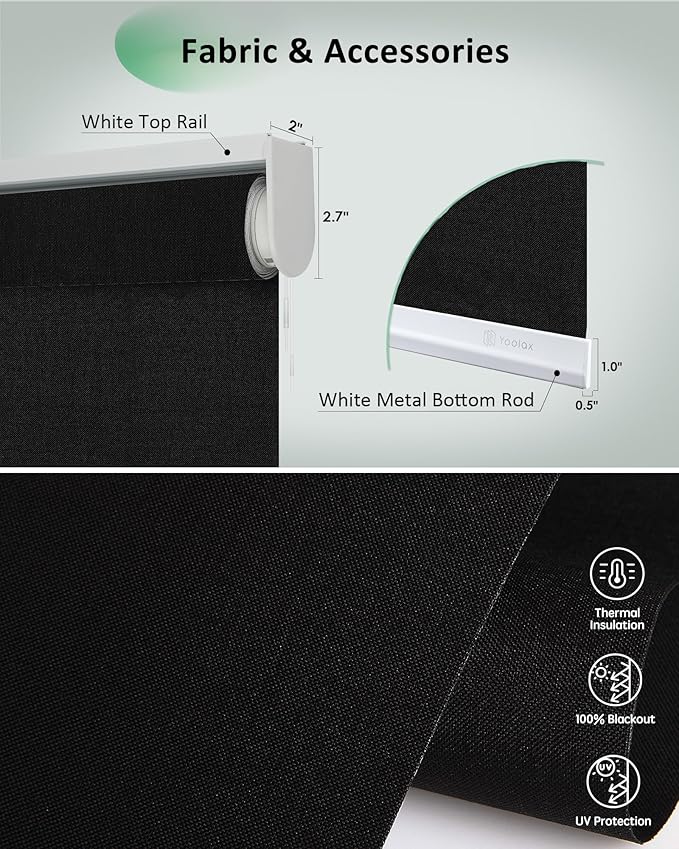 Yoolax Motorized Shades App Control, Blackout Automatic Blinds for Indoor Windows, Electric Roller Shades for Bedroom Living Room Office (Blackout Apex Black, 48" W x 87" H)