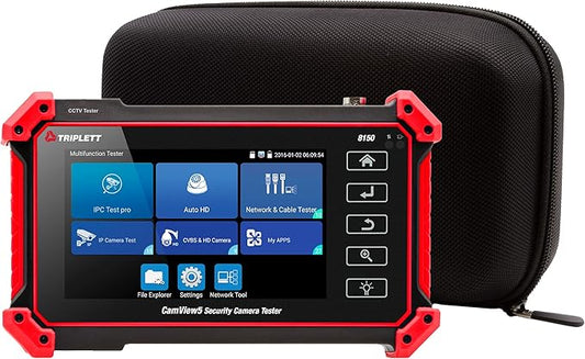 Triplett 8150 CamView IP Pro 5 CCTV Security Camera Tester with 5" Touchscreen - 4K / 1080P IP, Analog, TVI, CVI, AHD