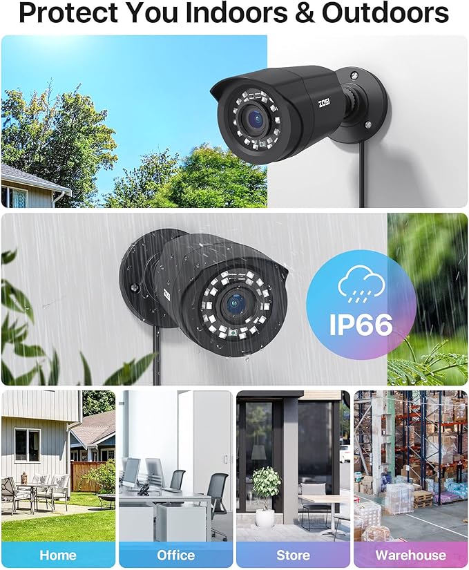ZOSI H.265+ 3K 5MP Lite AI Home Security Camera System with Human Vehicle Detection, 8 CH CCTV DVR and 4 x 1080p Bullet Camera Outdoor Indoor, 80ft Night Vision, Remote Access, Motion Alerts (No HDD)