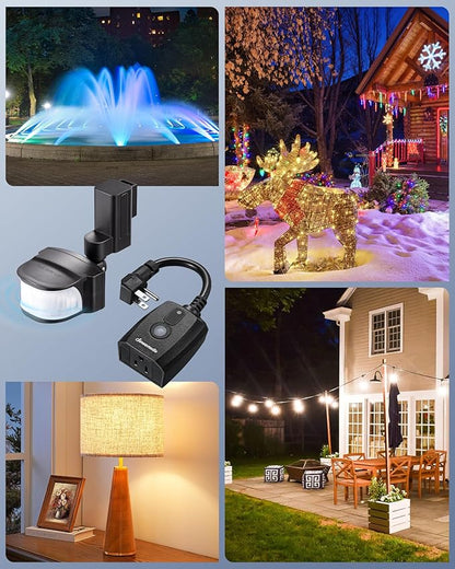 DEWENWILS Motion Sensor Outlet, Indoor Outdoor Motion Sensor Plug Outlet, Adjustable Sensing Angle,50FT Detection Range, 100FT Wireless Light Switch Transmitter, No Wiring, Long Time Delay