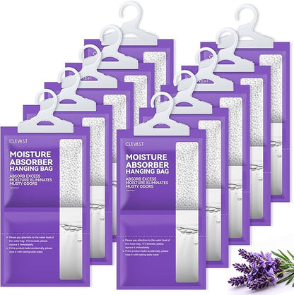 CLEVAST Moisture Absorbers Packets 10 Pack, Dehumidifier Bags for Closet, Scented Hanging Humidity Absorber in Wardrobes, Bedrooms, Bathrooms (Lavender)