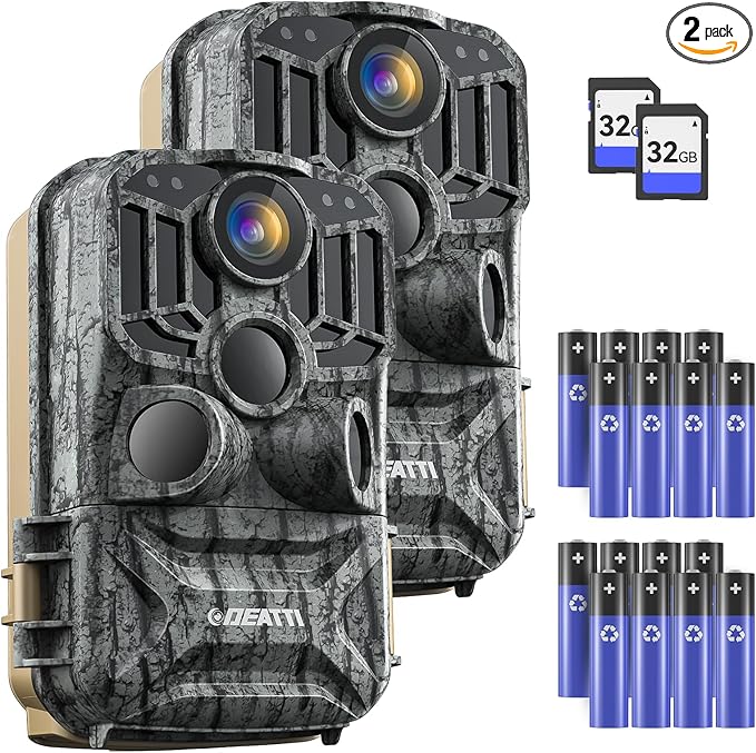 DEATTI 2 Pack Trail Camera 48MP 4K: Game Camera with Night Vision Motion Activated for Wildlife Deer Outdoor 0.1s Trigger Time