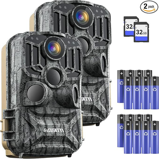 DEATTI 2 Pack Trail Camera 48MP 4K: Game Camera with Night Vision Motion Activated for Wildlife Deer Outdoor 0.1s Trigger Time