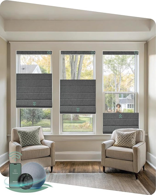 Yoolax Smart Top Down Bottom Up Roman Shades, Motorized Roman Shades with Remote, Blackout Smart Blinds Work with Alexa, Google, Apple Homekit for Living Room Bedroom, Customized (Dark Grey)