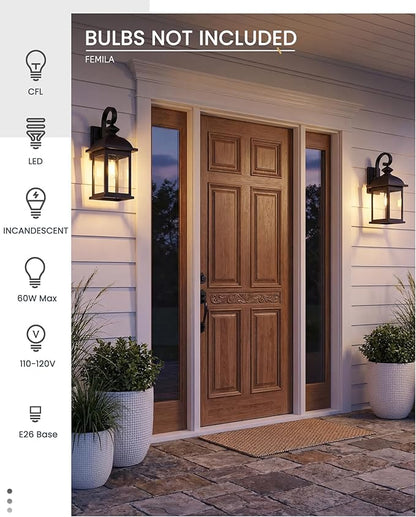 FEMILA Outdoor Wall Sconce, 21" Large Outdoor Wall Lantern Porch Lights for Entryway, Patio, Garage, Doorway, Anti-Rust Waterproof, UL Listed, 4FD54B2 BK