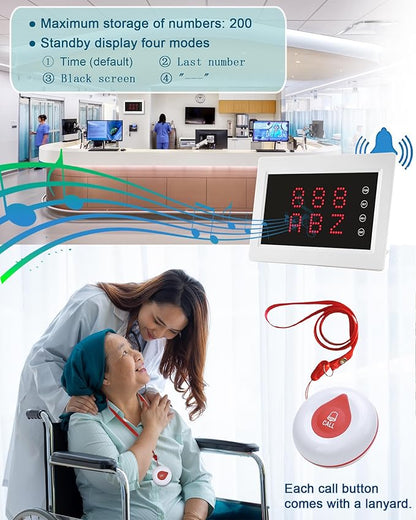 Wireless Calling System Caregiver Pager System 1200+ ft with 1 Display Receiver/Wireless Remote Control /10 Waterproof Call Buttons for Nursing Home Clinic Caregiver