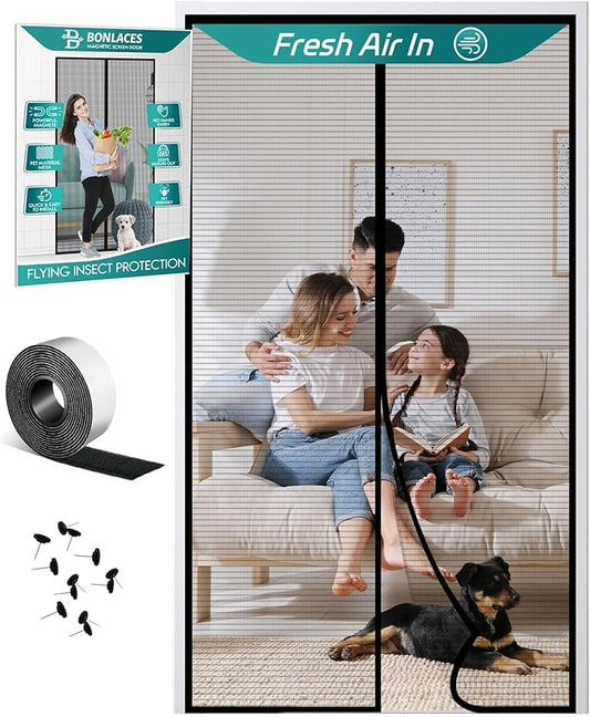 Magnetic Screen Door with Upgraded PET Material Mesh- Easy Installation, Tear-Resistant, Pet and Kid Friendly Screen 38"X84" Fit Door Size 36"X82"