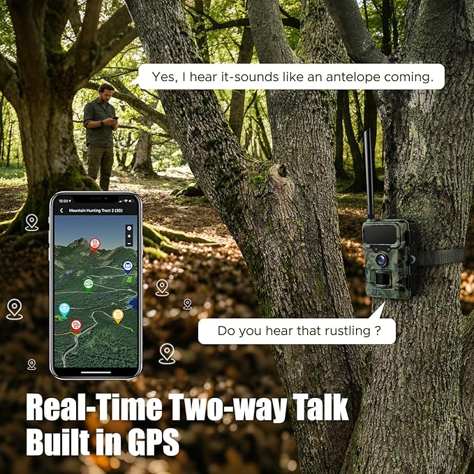 Cellular Trail Camera Solar, 4G LTE Game Cameras 64MP 2K HD Live Streaming,Night Vision Outdoor Camera,Rechargeable Wildlife Camera Deer Cams for Backyard（64GB TF Card Included