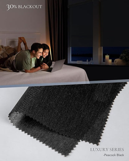 Smart Shades Compatible with Alexa Google Custom to 115" Width Light Filtering Motorized Blinds Automatic Large Window Roller Shade Remote Control 30% Blackout Peacock Black