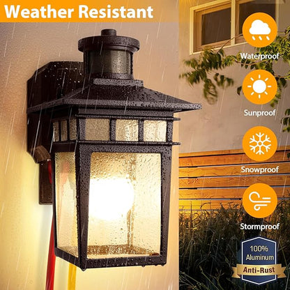 Porch Light with GFCI Outlet, Bronze Dusk to Dawn Motion Sensor Outdoor Lights, 3-Mode Wall Exterior Lighting Fixture, Waterproof Outside Lights Sconce for House Front Door Patio Garage