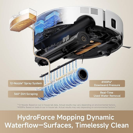 Mova Z60 Ultra Roller SA Robot Vacuum and Mop, 26,000Pa Suction, Warm Water Mopping & Extending Roller, All-in-One Hand-Free Station, Triple Anti-Tangle Mechanisms, Auto Carpet Shield, Voice Control