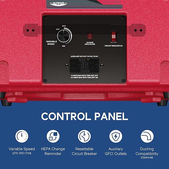 ALORAIR 4 Pack CleanShield HEPA 550 Industrial Commercial HEPA Air Scrubber, cETL Listed, GFCI Outlet, 10 Years Guarantee, Red