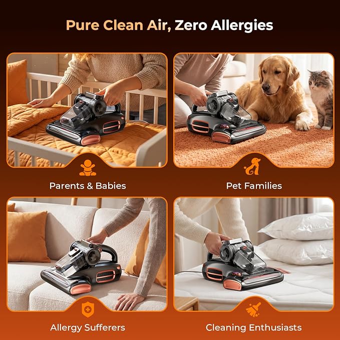 JIGOO T600 Bed Mattress Vacuum Cleaner with UV-C Light, 15Kpa Suction, 700W | 700W Motor, Handheld, Double Cup, Smart Dust Sensor, Ultrasonic, Heating Tech, MIF Filter, Deep Clean for Bed, Sofa, Pet Hair