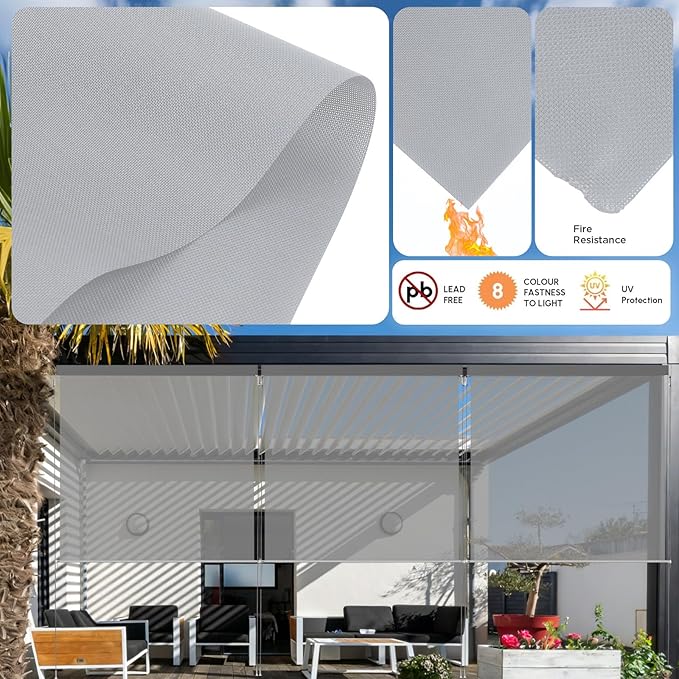 Motorized Outdoor Shades, Custom Patio Roller Blinds with Remote, Smart Exterior Sun Shades Compatible with Alexa, HomeKit, Google Home (5% Openness Grey)