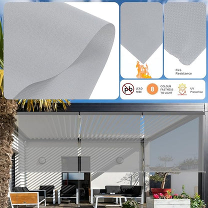 Motorized Outdoor Shades, Custom Patio Roller Blinds with Remote, Smart Exterior Sun Shades Compatible with Alexa, HomeKit, Google Home (5% Openness Grey)