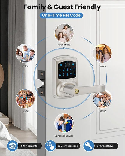 Fingerprint Smart Keyless Keypad Door Lock with Handle Biometrics Deadbolts