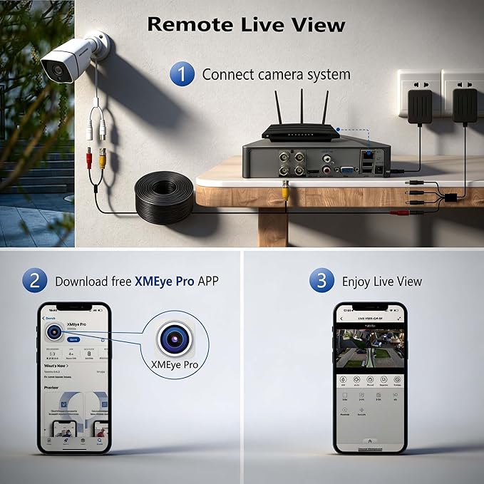 1080P H.265+ Home Security Camera System with 1TB Hard Drive，5MP 3K Lite 4 Channel CCTV DVR Recorder and 4 x 1080p Surveillance Bullet Camera Outdoor Indoor
