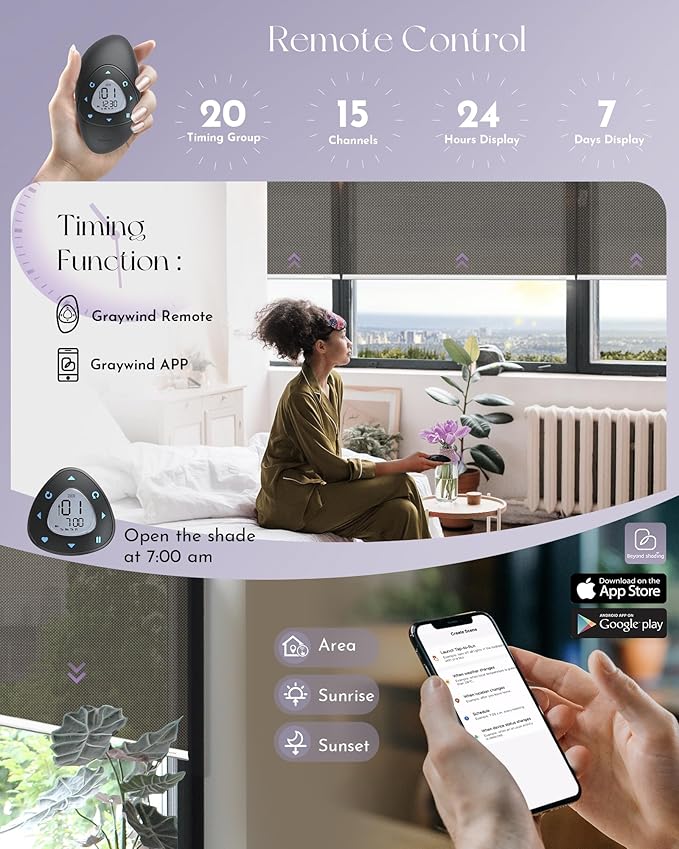 Graywind Motorized Solar Shades Light Filtering Mesh Shade Compatible with Alexa Google Remote Control Window Blinds with Valance for Smart Home Office Business, Custom Size (3% Openness Chocolate)