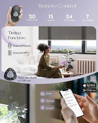 Graywind Motorized Solar Shades Light Filtering Mesh Shade Compatible with Alexa Google Remote Control Window Blinds with Valance for Smart Home Office Business, Custom Size (3% Openness Chocolate)
