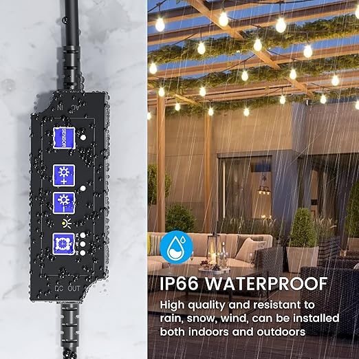 OHLUX Outdoor Dimmer for String Lights, 360W Dusk to Dawn Smart Dimmer Plug with Timer, Weatherproof Light Dimmer Switch with Memory Function, Plug-in Dimmer for Outdoor String Lights Patio Lights