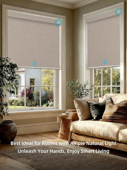 SmartWings Motorized Smart Blinds with Remote, Custom Automatic 100% Blackout Roller Shade Compatible with Alexa/Homekit/Google, Electric Smart Blinds for Indoor Windows, Bouvardia Light Brown