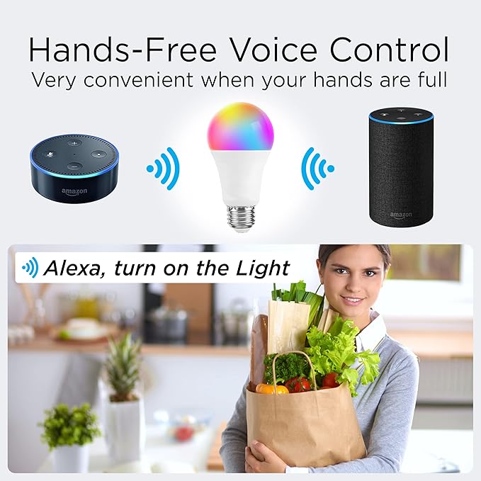 JONATHAN Y BLB2000A-SET2 Smart A19 Dimmable Light Bulb, Dimmable Color Changing LED, Alexa, Google Home Assistant Compatible, No Hub Required, Set of 2