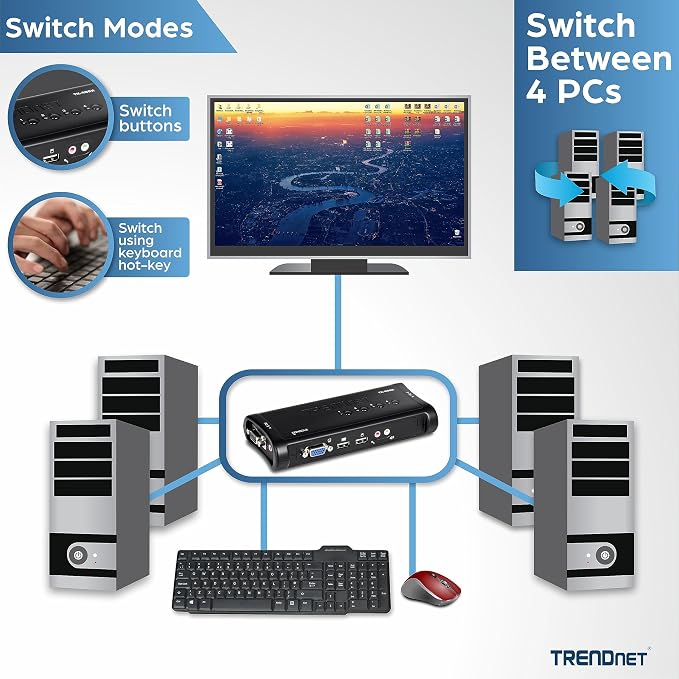 TRENDnet 4-Port USB KVM Switch, TK-407K, Black,NDAA & TAA Compliant