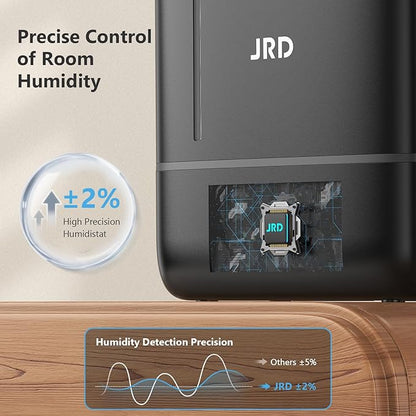 JRD Humidifiers for Bedroom, Ultrasonic Humidifier 4L for Large Room, Cool Mist Top-Fill, 40H Run, 12H Timer, 360° Nozzle, Aroma Diffuser, 7-Color Night Light for Home, Office, Baby, Pets, Plants