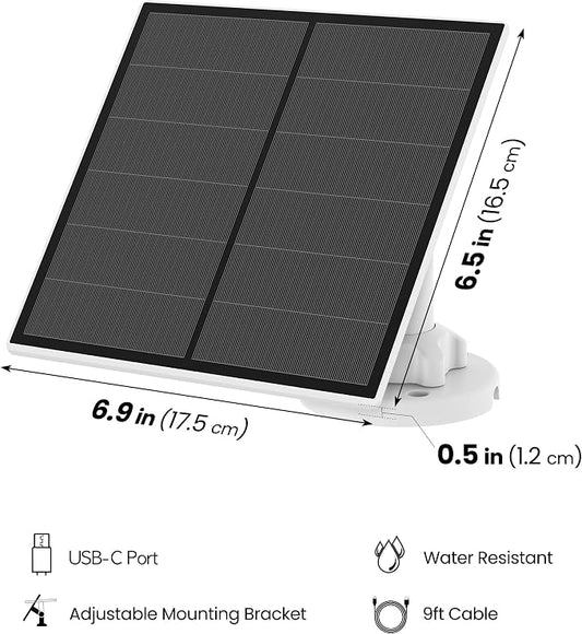 Feit Electric Solar Panel Continuous Charger Panel/SOL/CAM Compatible Feit Electric Smart Outdoor Camera CAM/WM/WiFi/BAT, 9ft Cord, Micro-USB, Adjustable Mounting Bracket