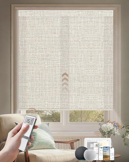 Kincmo Motorized Blinds with Remote, Light Filtering Roller Shades Work with Apple Homekit,Alexa,Google Home, Custom Electric Blinds with App,Voice Control (75% Blackout Classic Warm)