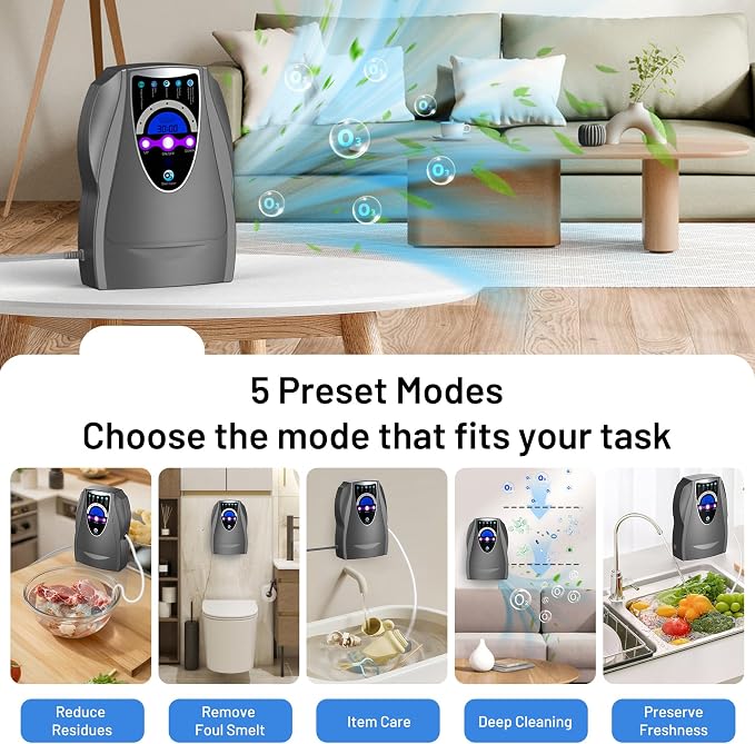 Ozone Machine Generator, Multifunctional with Timer, 1000mg/h Portable Ozone Machine for Home, Kitchen, Office, Cleaning Water, Fruits and Vegetables