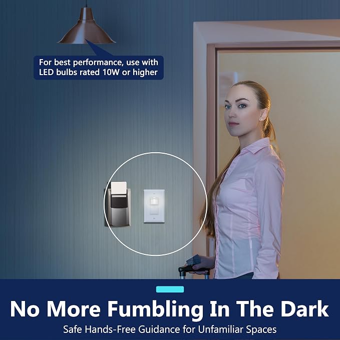 LIDER PIR Vacancy Motion Sensor Switch, LED, UL Listed, Matte White, 2-Pack | 1200 Sq. Ft. Coverage, No Neutral Required, No Ground Required, Adjustable Time Delay, Wall Plate Included, Guide Light