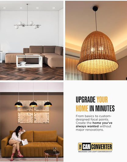 The Can Converter R56 Recessed Can Light Conversion Kit w/ 7"¾ Flat Ceiling Medallion - Home Improvement for 5" & 6" Cans, Converter Kit for Ceiling Fan & Light Fixture, UL Certified, Polished Gold