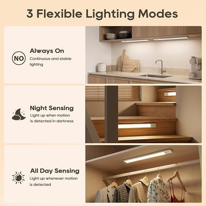 14.7 Inch Under Cabinet Lighting, 6 Color Temps Motion Sensor Light Indoor, LED Power Display Rechargeable Battery Operated Closet Light, Magnetic Dimmable Under Counter Lights for Kitchen-2 Pack