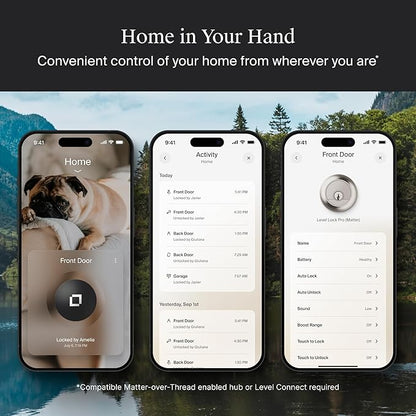 Level Lock Pro - World’s Smallest, Fastest, Innovative Smart Lock - Matter-Over-Thread Deadbolt Plus Apple Home Key - Keyless & Remote Access via Apple, Alexa, Google Home, SmartThings (Satin Nickel)